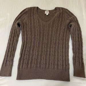 Brown knitted crochet Vneck sweater. Size medium